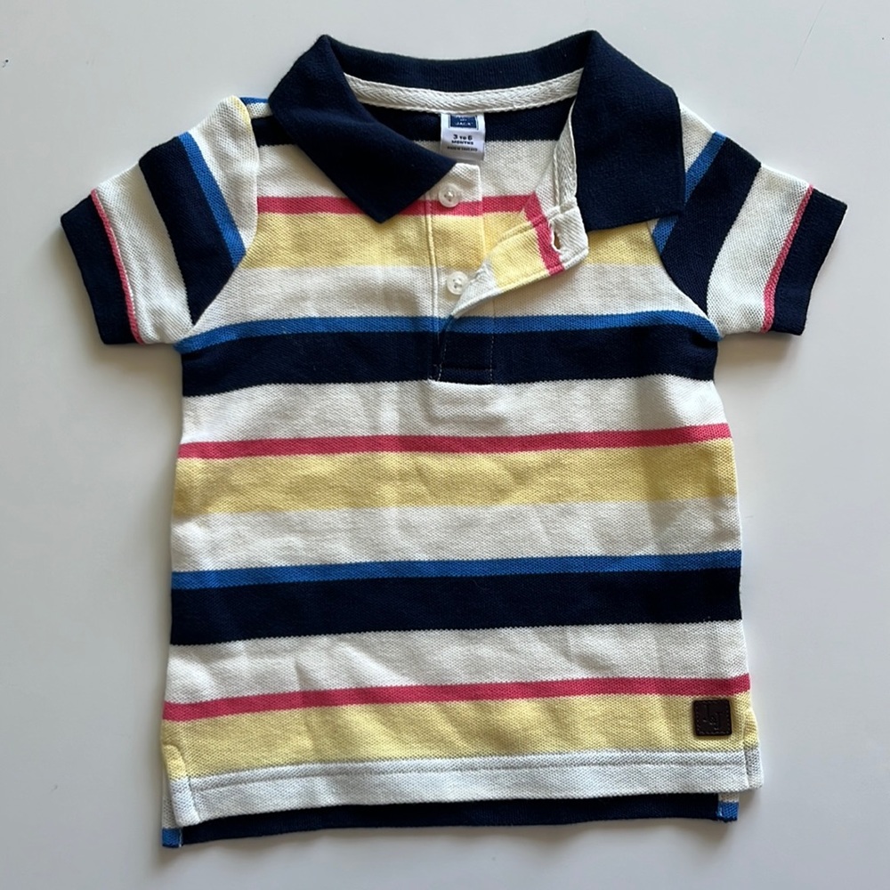 Blue, White, Yellow, Pink Striped Polo by Janie and Jack, 3-6 months.